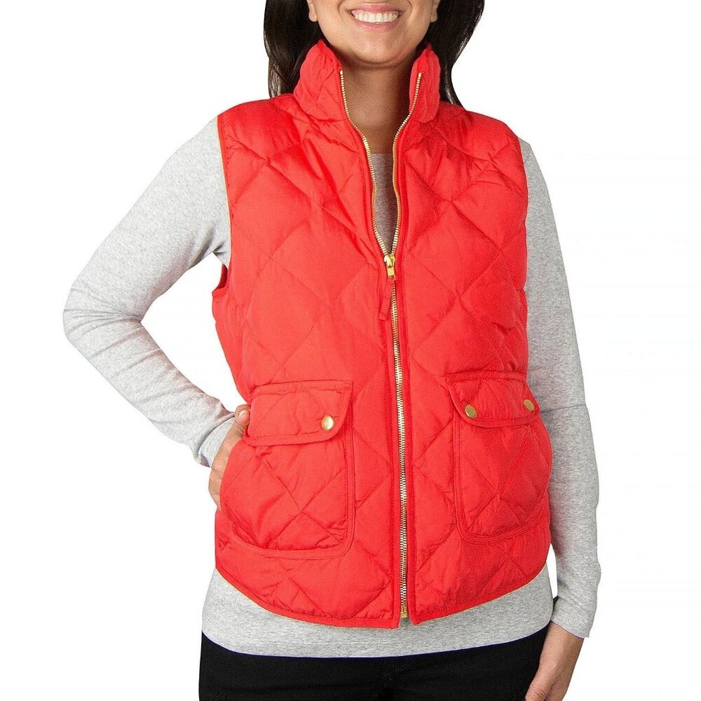 Woolrich L Poppy Red Quilted Puffer Down Vest Winter Layering
